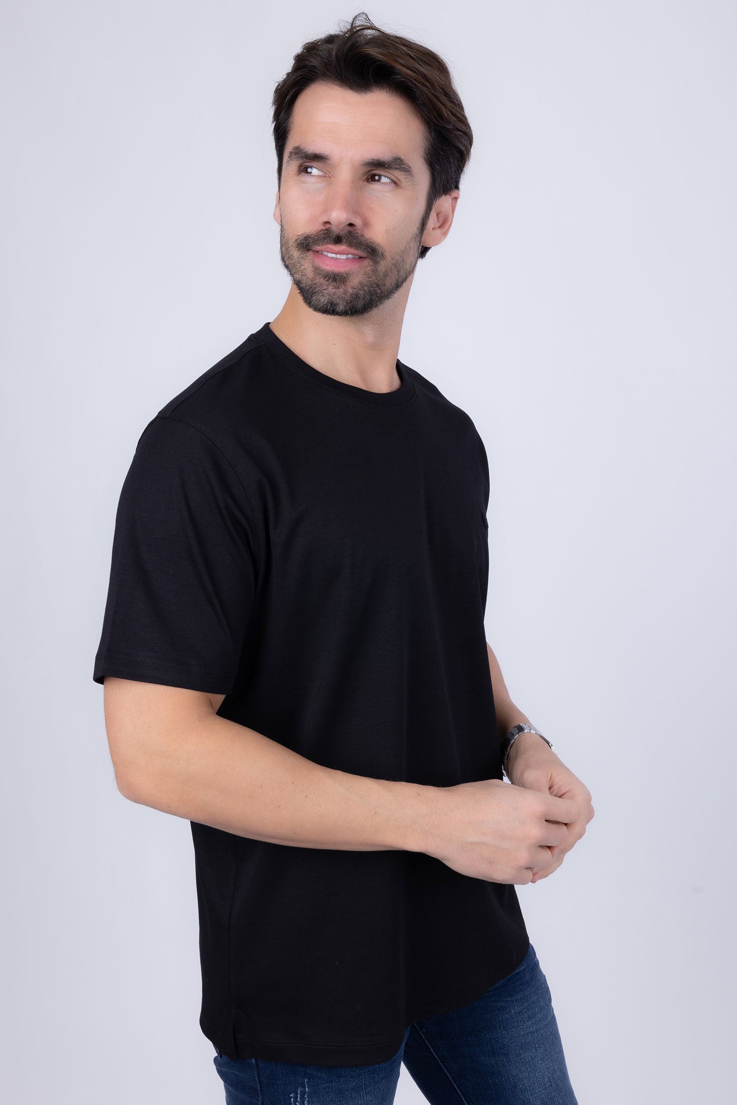 Barabas Men's Basic Color Stretch Crew Neck T-Shirt 4T01 Black