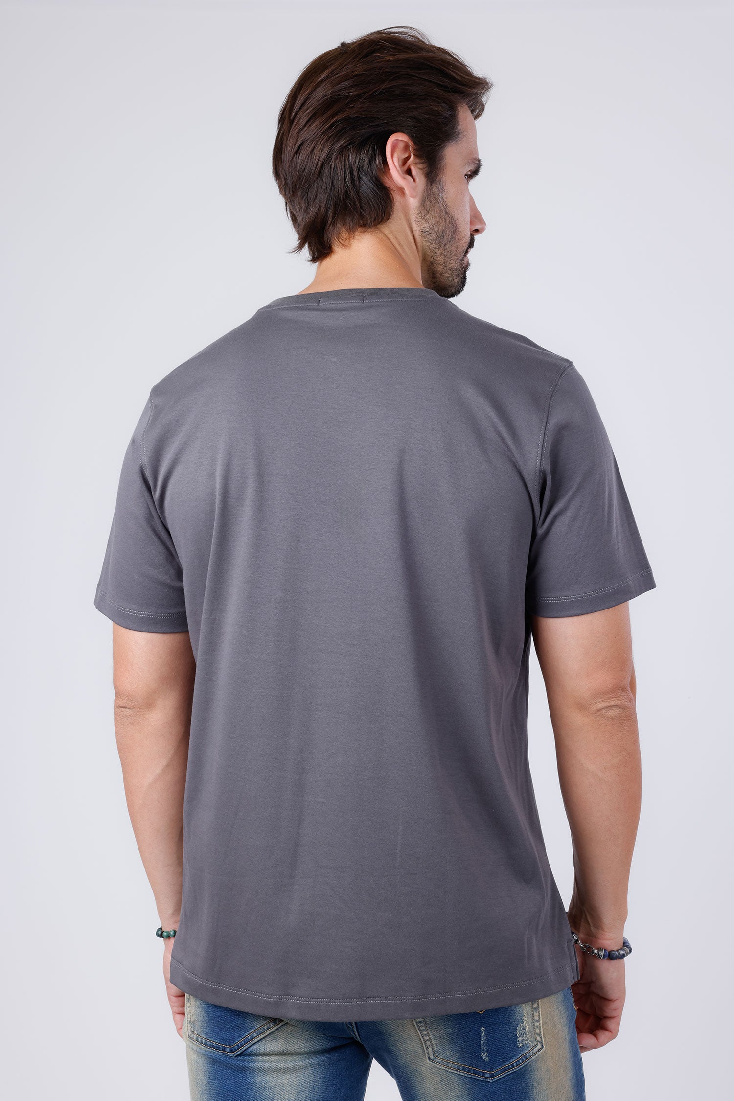 Barabas Men's Basic Color Stretch Crew Neck T-Shirt 4T01 Grey