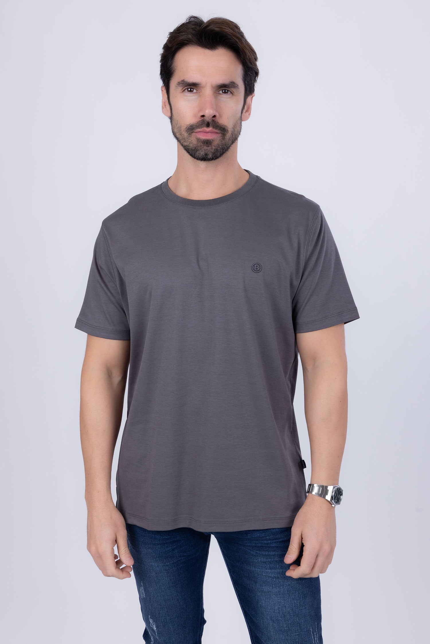 Barabas Men's Basic Color Stretch Crew Neck T-Shirt 4T01 Charcoal