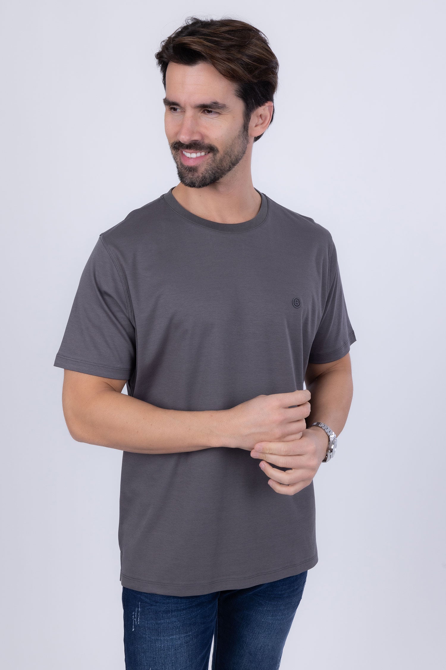 Barabas Men's Basic Color Stretch Crew Neck T-Shirt 4T01 Charcoal