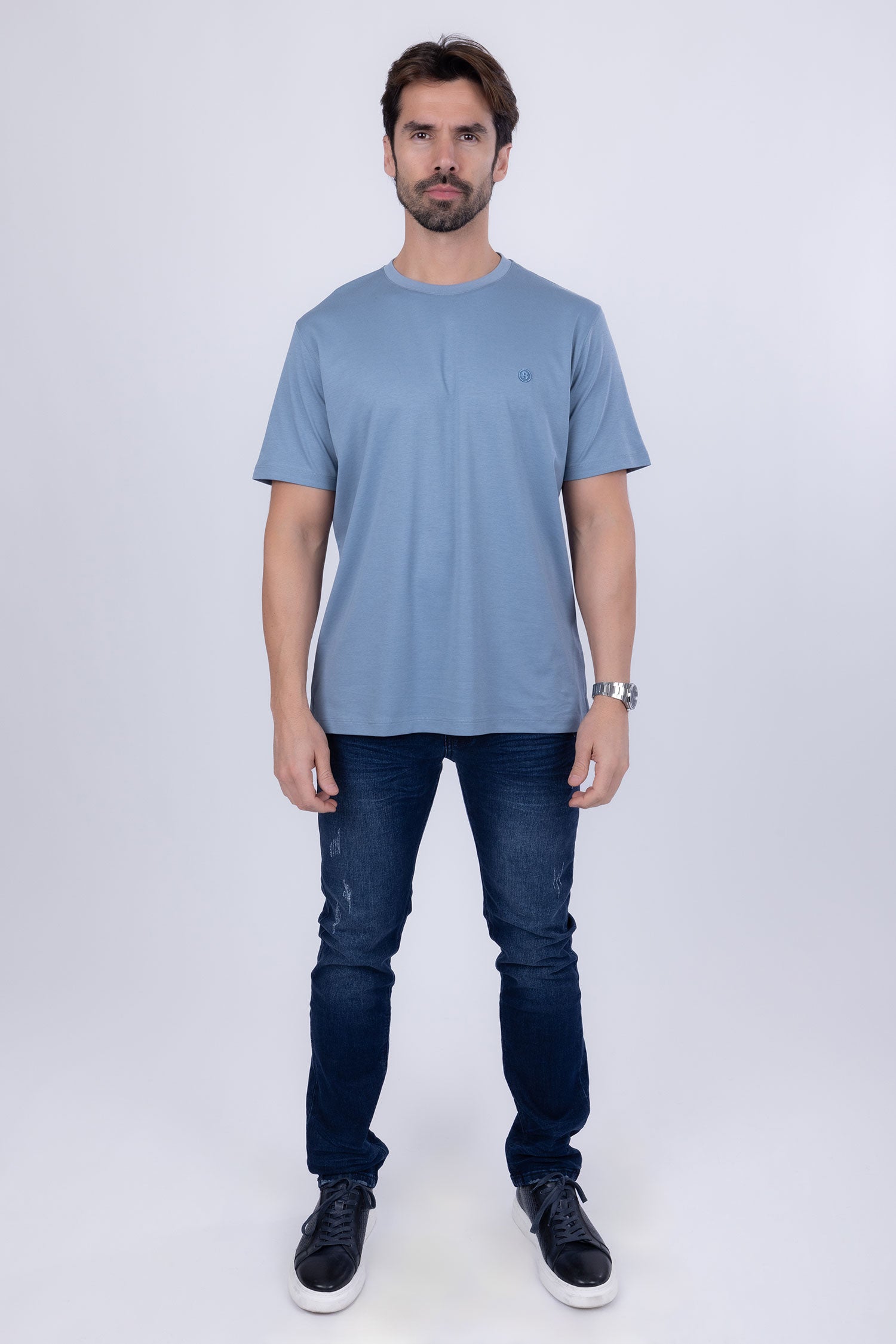 Barabas Men's Basic Color Stretch Crew Neck T-Shirt 4T01 Light Blue