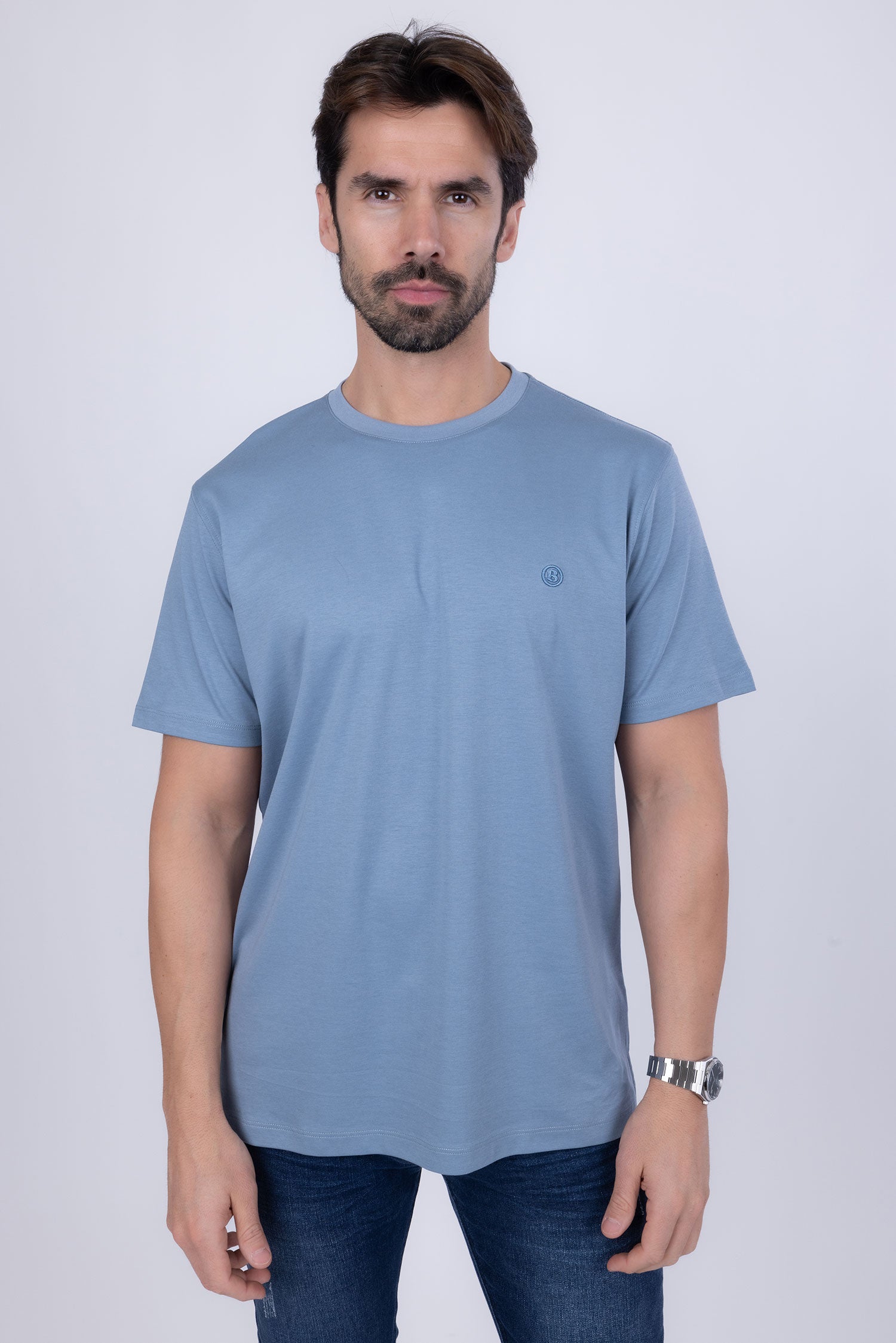 Barabas Men's Basic Color Stretch Crew Neck T-Shirt 4T01 Blue