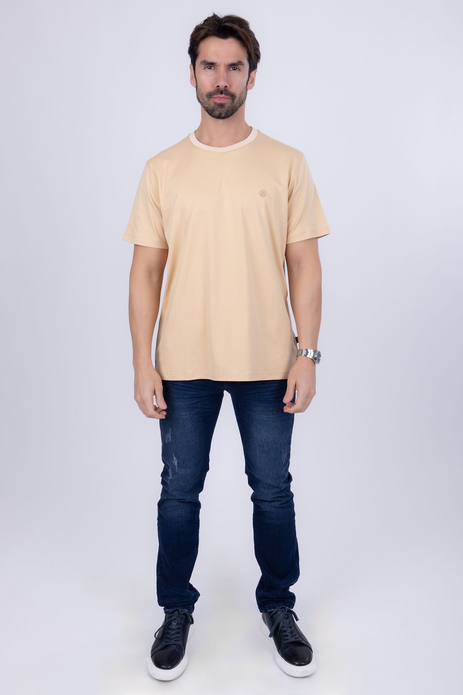 Barabas Men's Basic Color Stretch Crew Neck T-Shirt 4T01 Latte