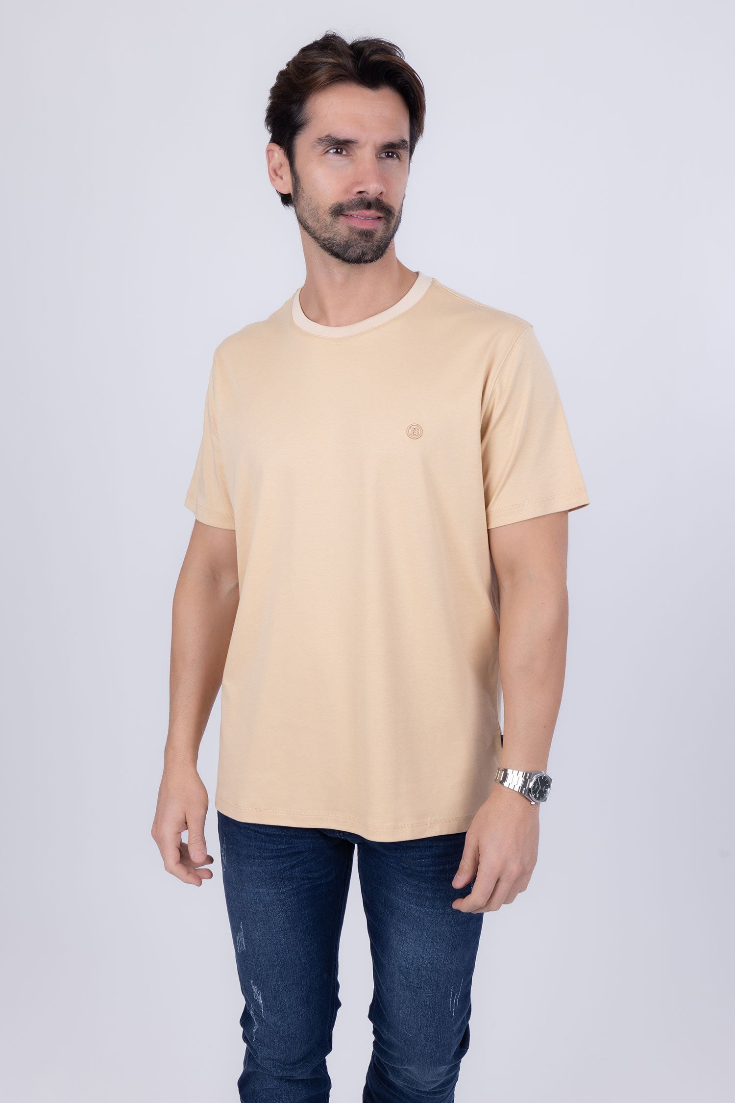 Barabas Men's Basic Color Stretch Crew Neck T-Shirt 4T01 Cream