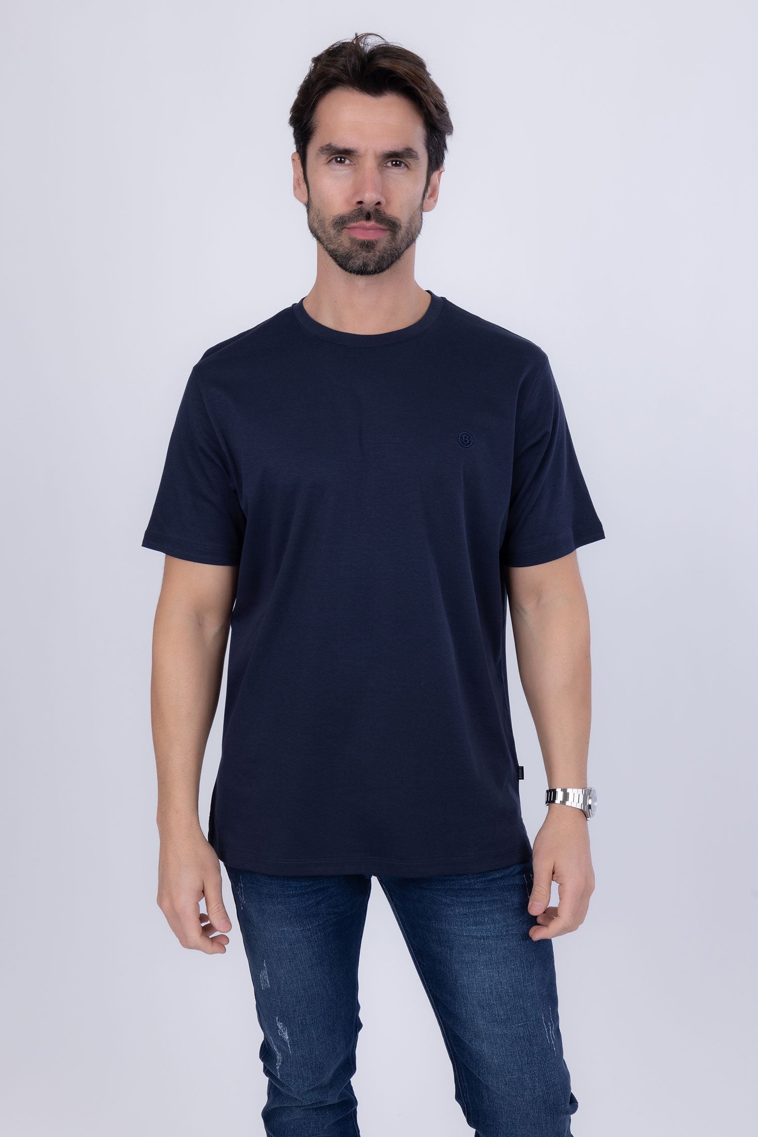 Barabas Men's Basic Color Stretch Crew Neck T-Shirt 4T01 Navy