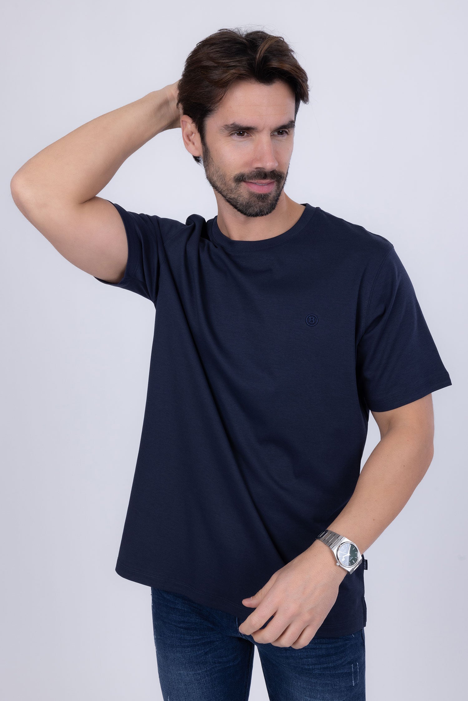 Barabas Men's Basic Color Stretch Crew Neck T-Shirt 4T01 Navy