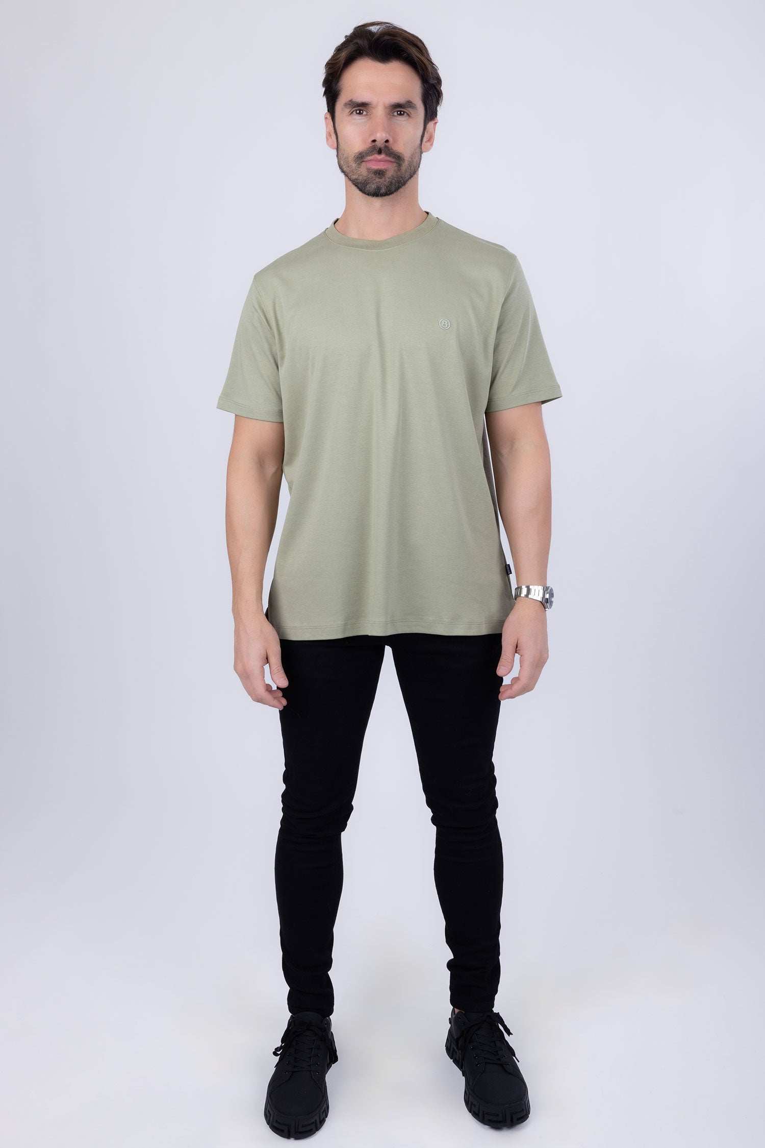 Barabas Men's Basic Color Stretch Crew Neck T-Shirt 4T01 Green