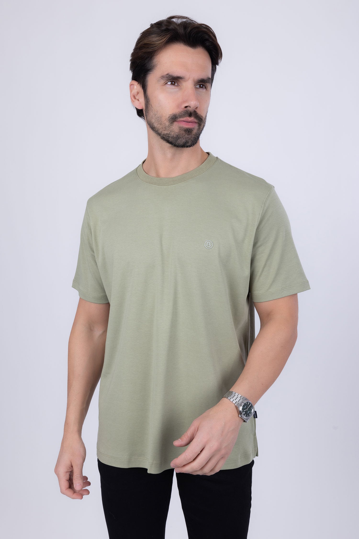 Barabas Men's Basic Color Stretch Crew Neck T-Shirt 4T01 Olive