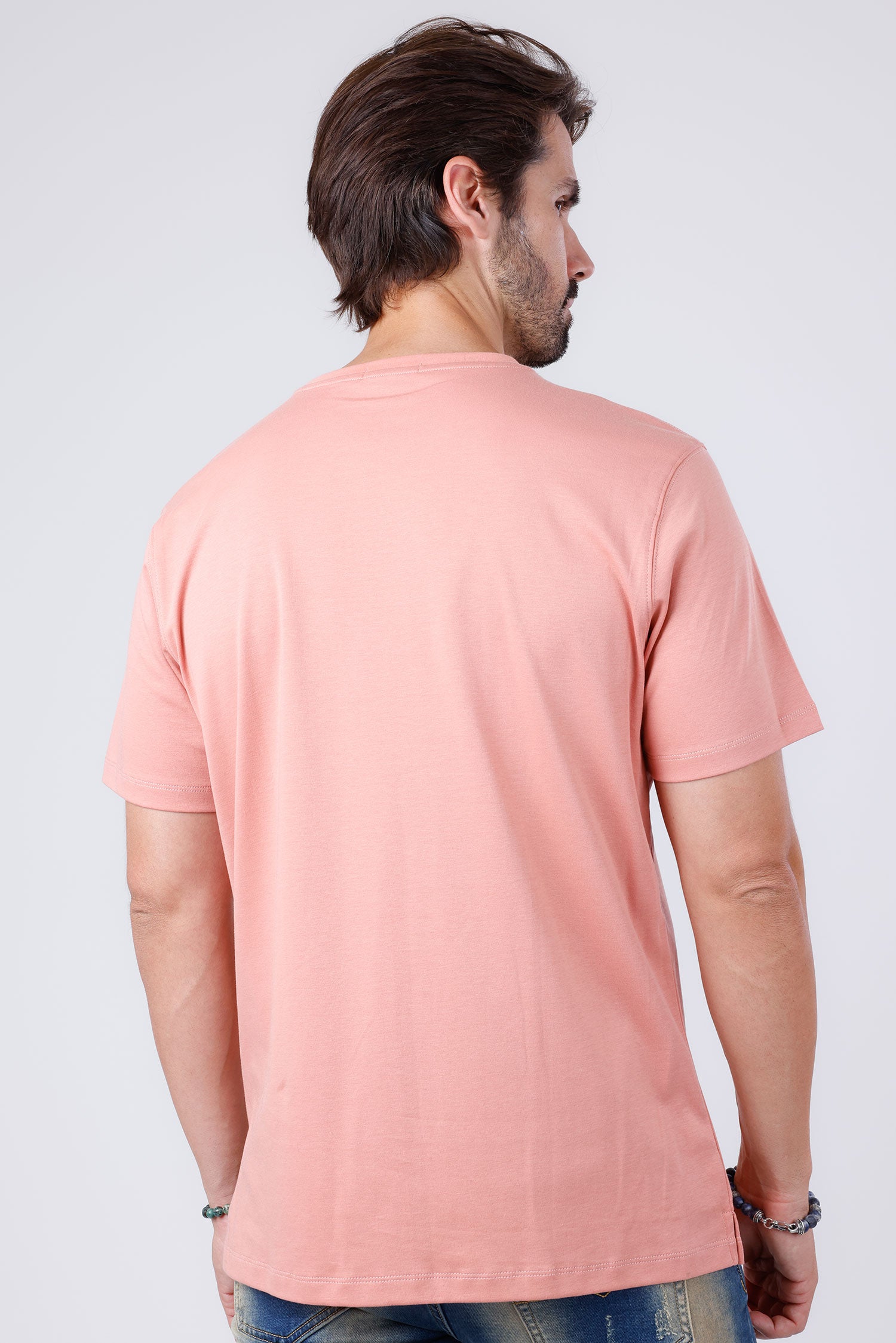 Barabas Men's Basic Color Stretch Crew Neck T-Shirt 4T01 Salmon