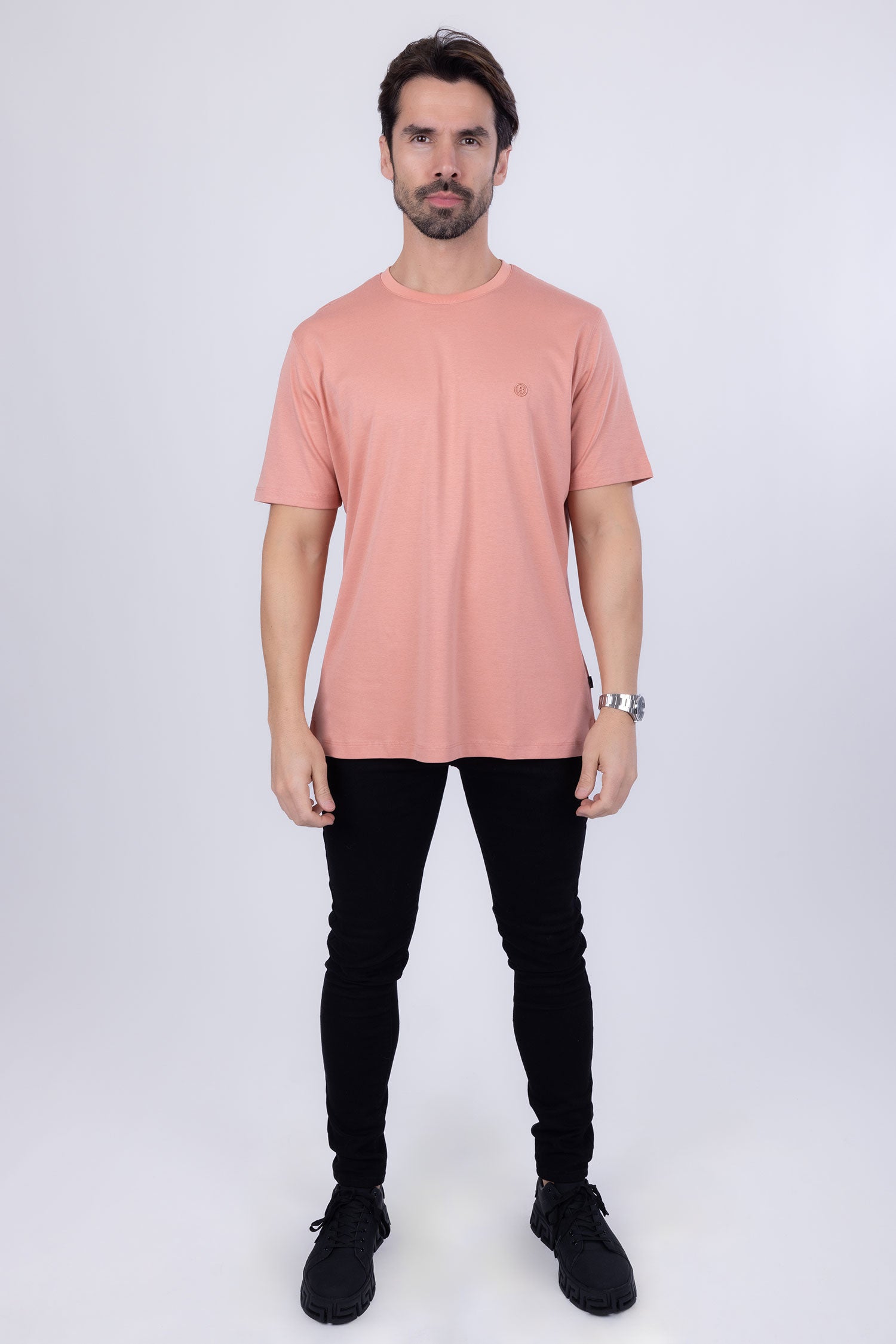 Barabas Men's Basic Color Stretch Crew Neck T-Shirt 4T01 Salmon