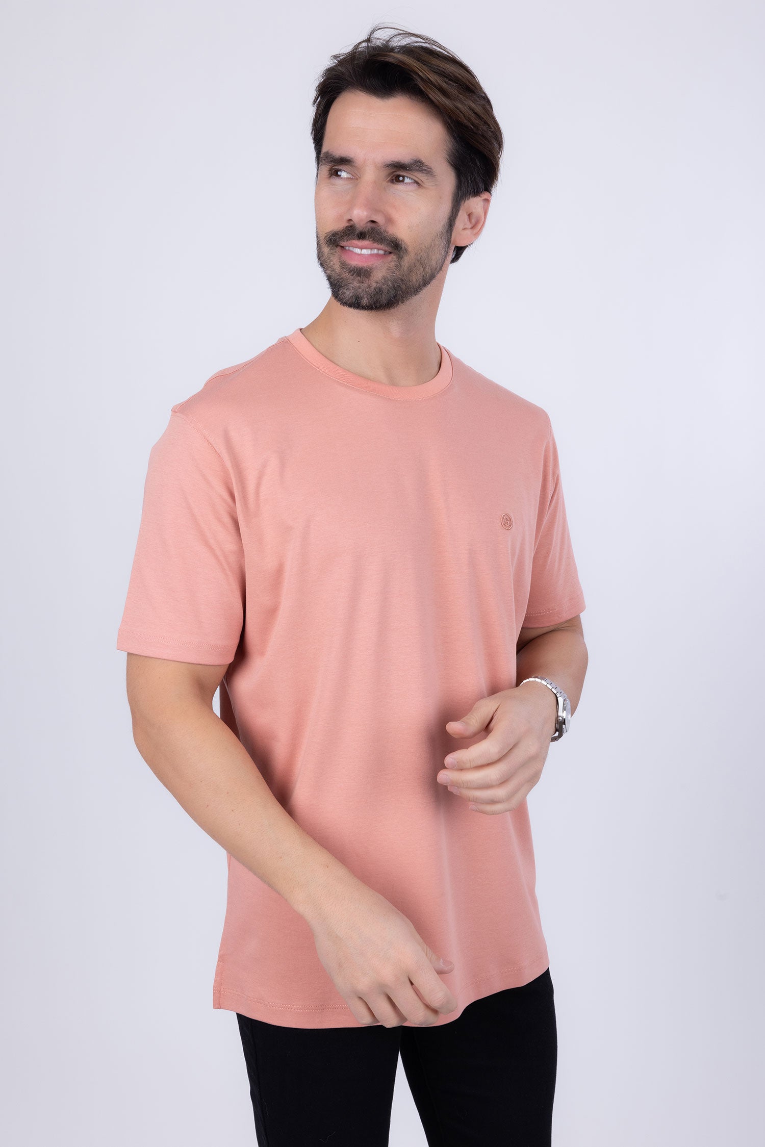 Barabas Men's Basic Color Stretch Crew Neck T-Shirt 4T01 Salmon