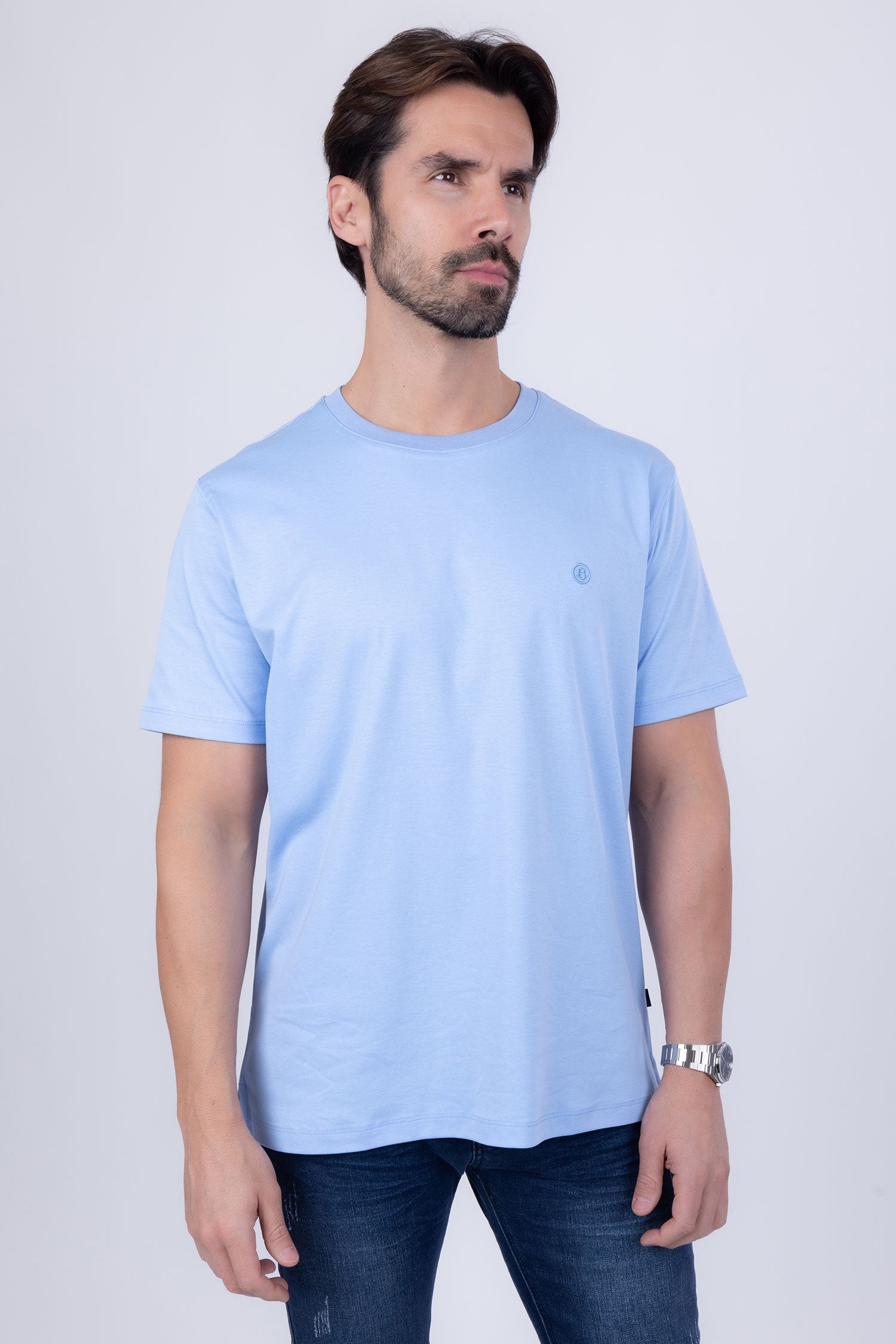 Barabas Men's Basic Color Stretch Crew Neck T-Shirt 4T01 Sky Blue