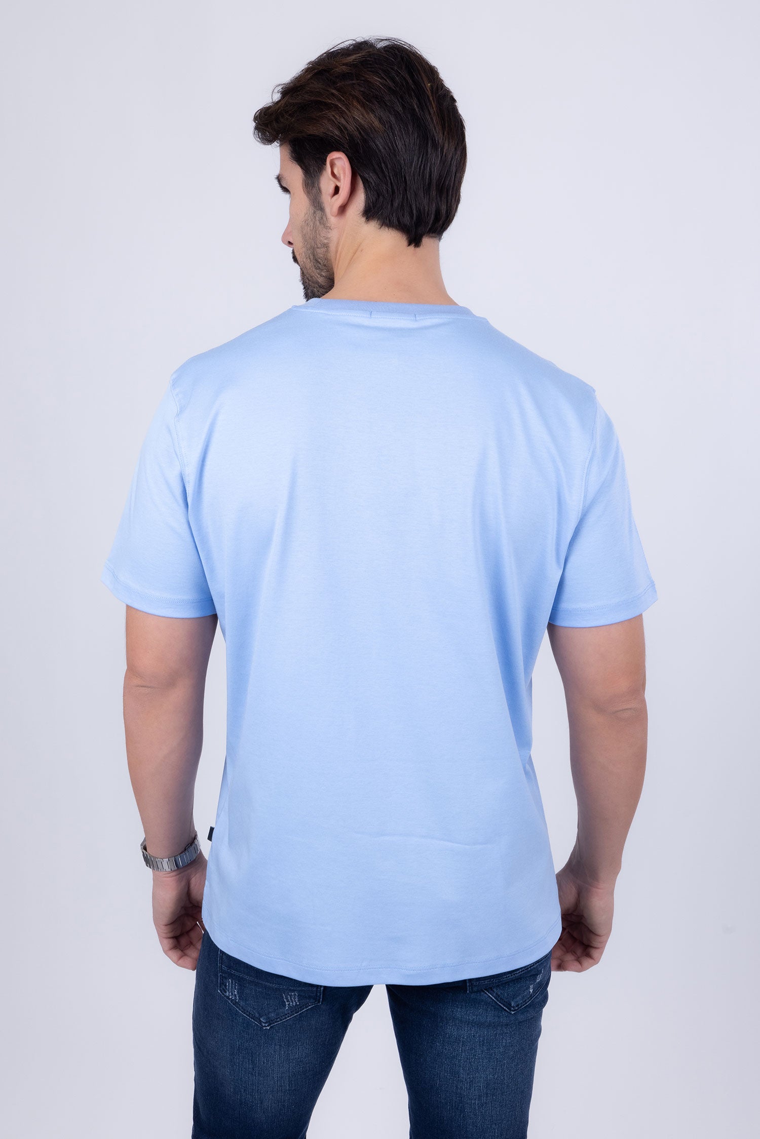 Barabas Men's Basic Color Stretch Crew Neck T-Shirt 4T01 Sky Blue