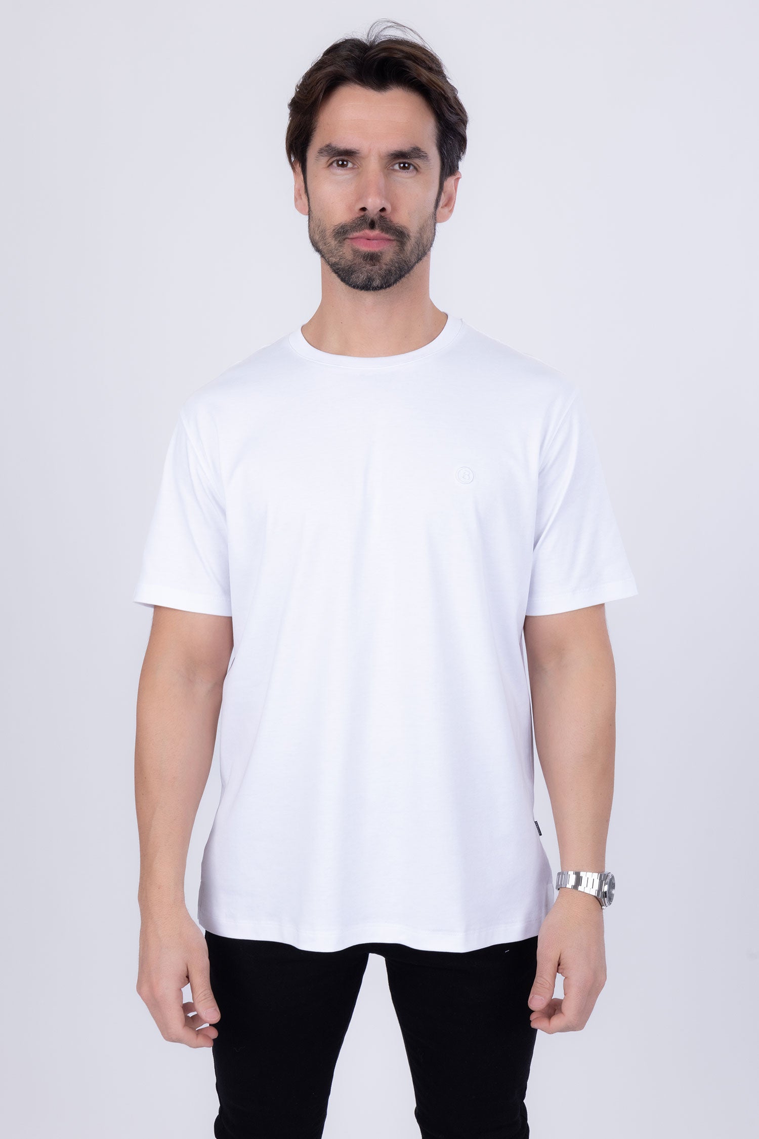 Barabas Men's Basic Color Stretch Crew Neck T-Shirt 4T01 White