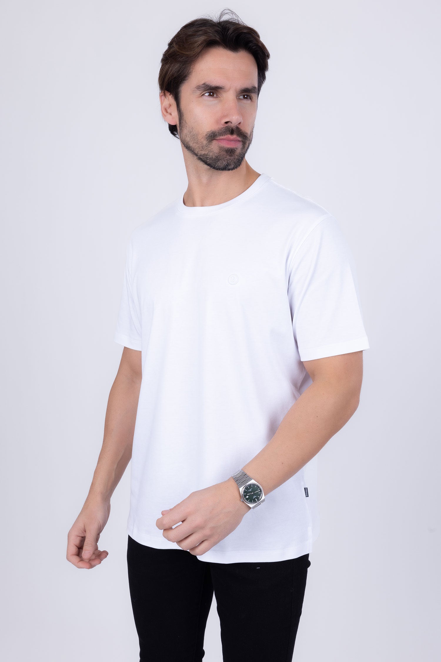 Barabas Men's Basic Color Stretch Crew Neck T-Shirt 4T01 White