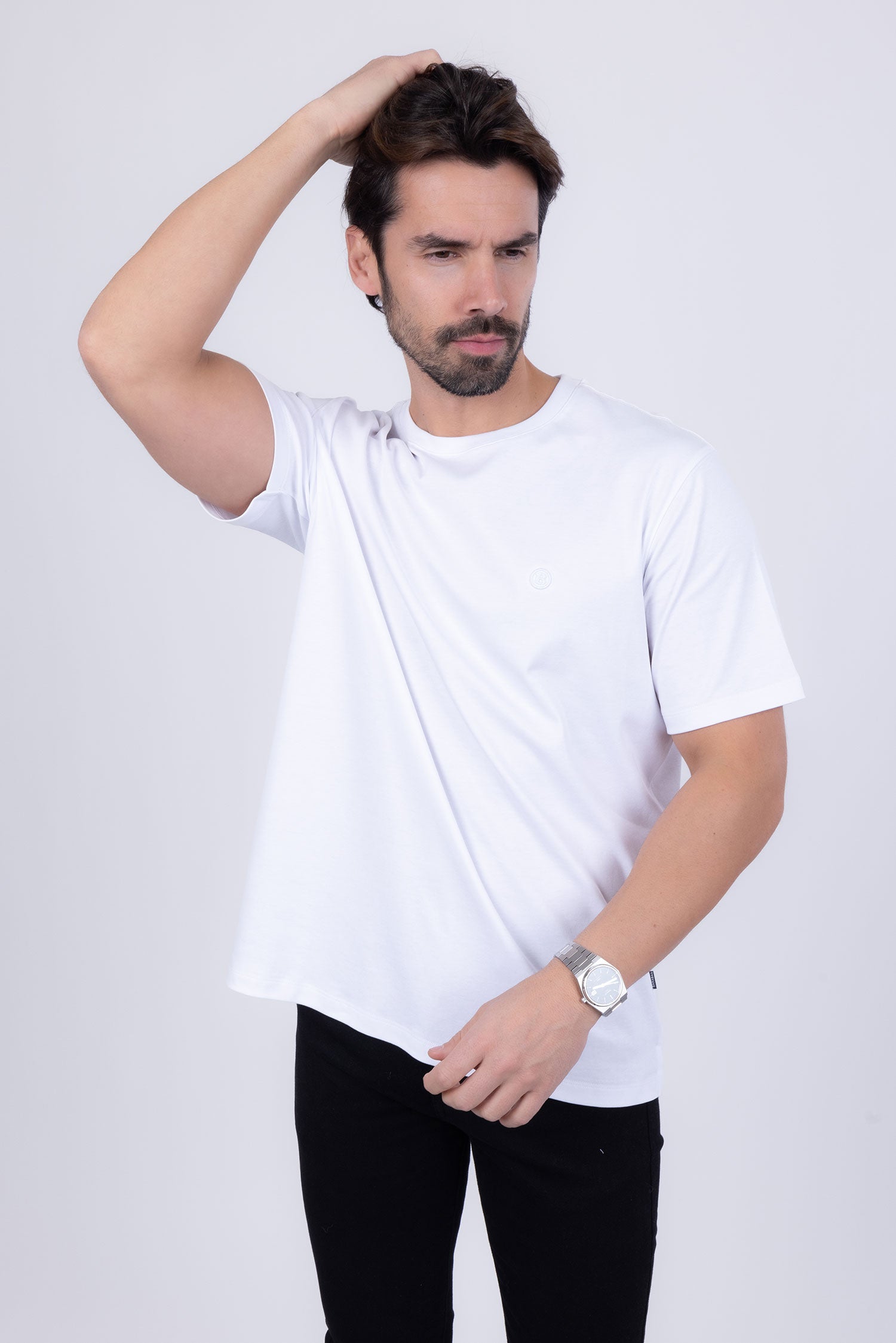 Barabas Men's Basic Color Stretch Crew Neck T-Shirt 4T01 White