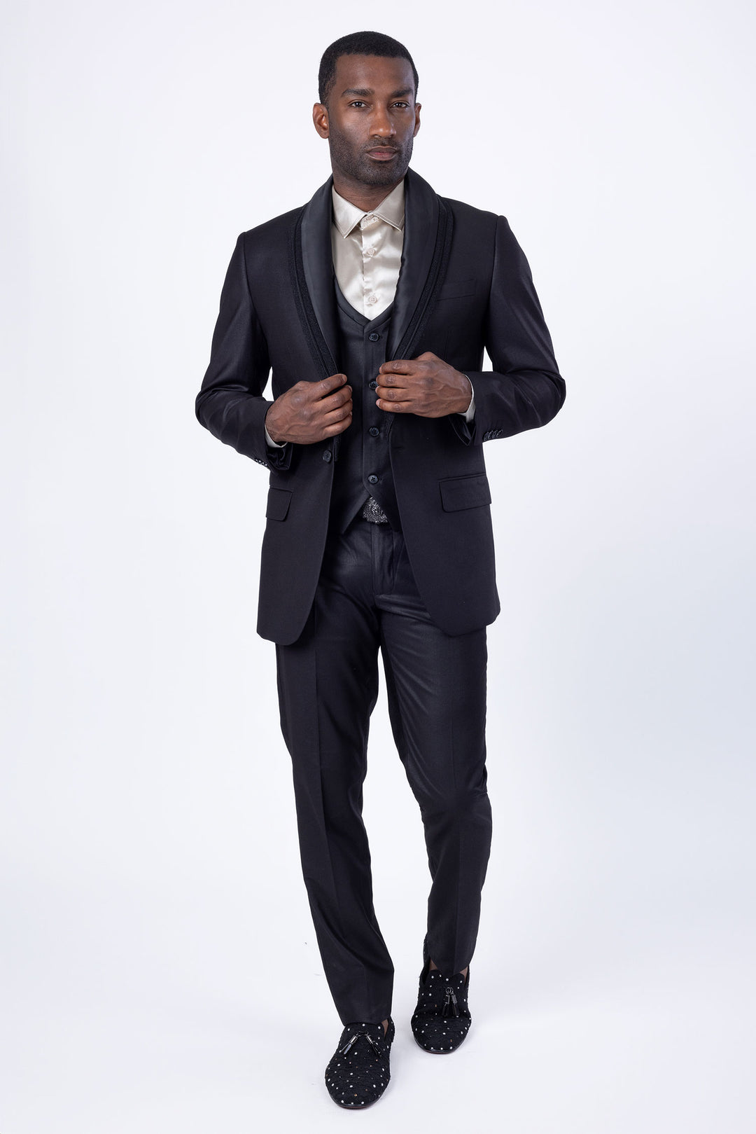 BARABAS Men's Solid Color Shawl Lapel Suit Vest Set 4TU02 Black