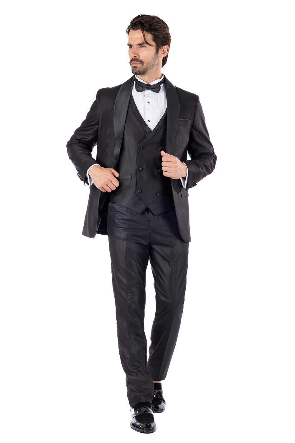 BARABAS Men's Solid Color Shawl Lapel Suit Vest Set 4TU04 Black