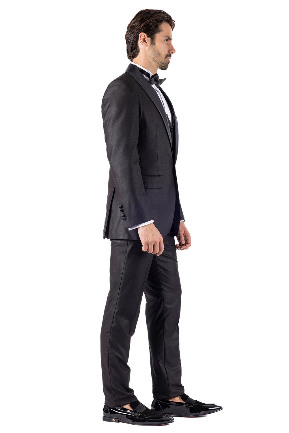 BARABAS Men's Solid Color Shawl Lapel Suit Vest Set 4TU04 Black
