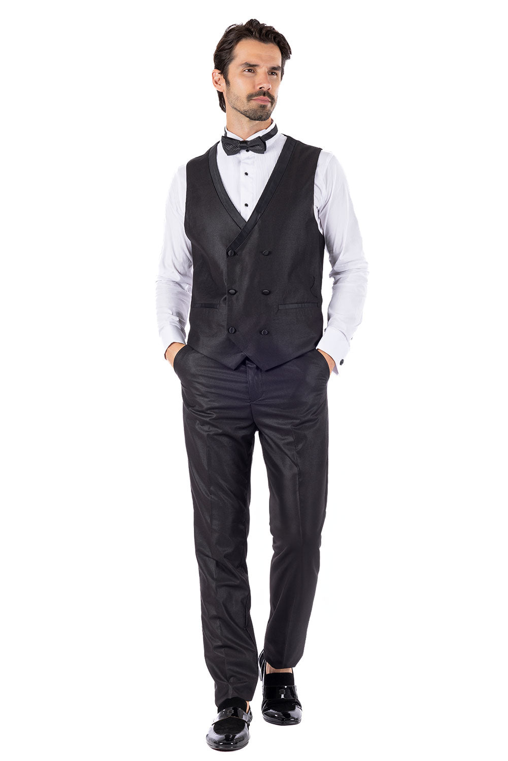 BARABAS Men's Solid Color Shawl Lapel Suit Vest Set 4TU04 Black