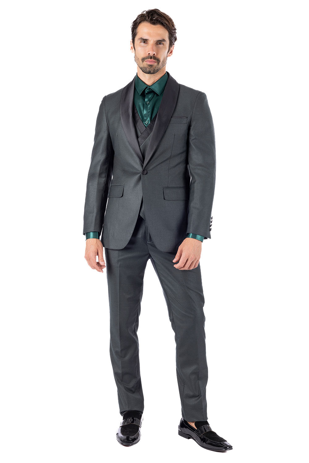 BARABAS Men's Solid Color Shawl Lapel Suit Vest Set 4TU04 Green