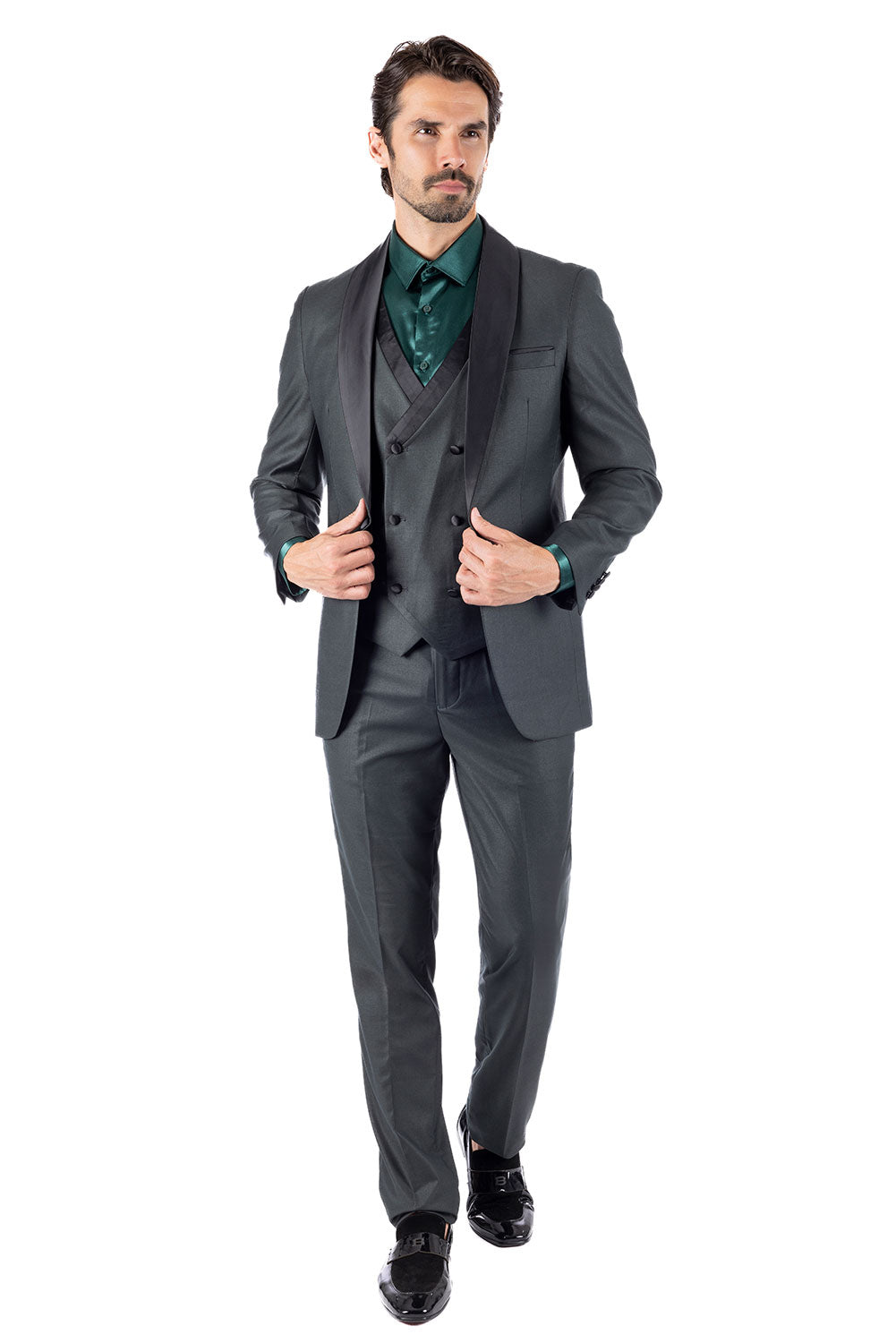 BARABAS Men's Solid Color Shawl Lapel Suit Vest Set 4TU04 Green