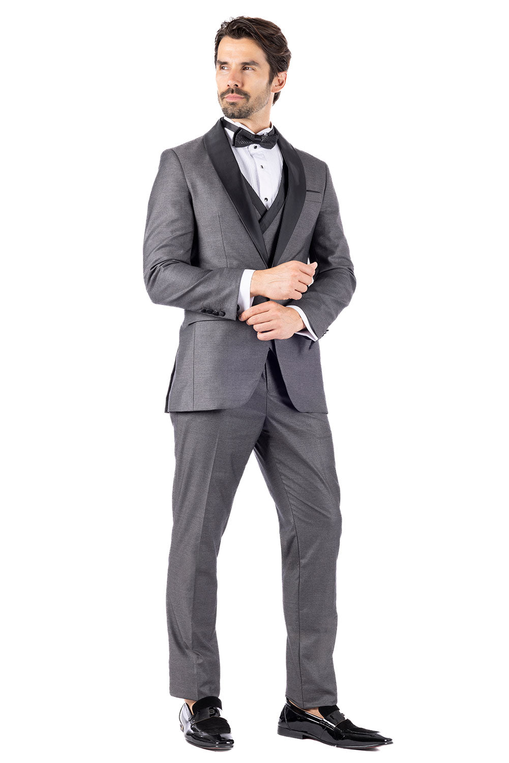 BARABAS Men's Solid Color Shawl Lapel Suit Vest Set 4TU04 Grey