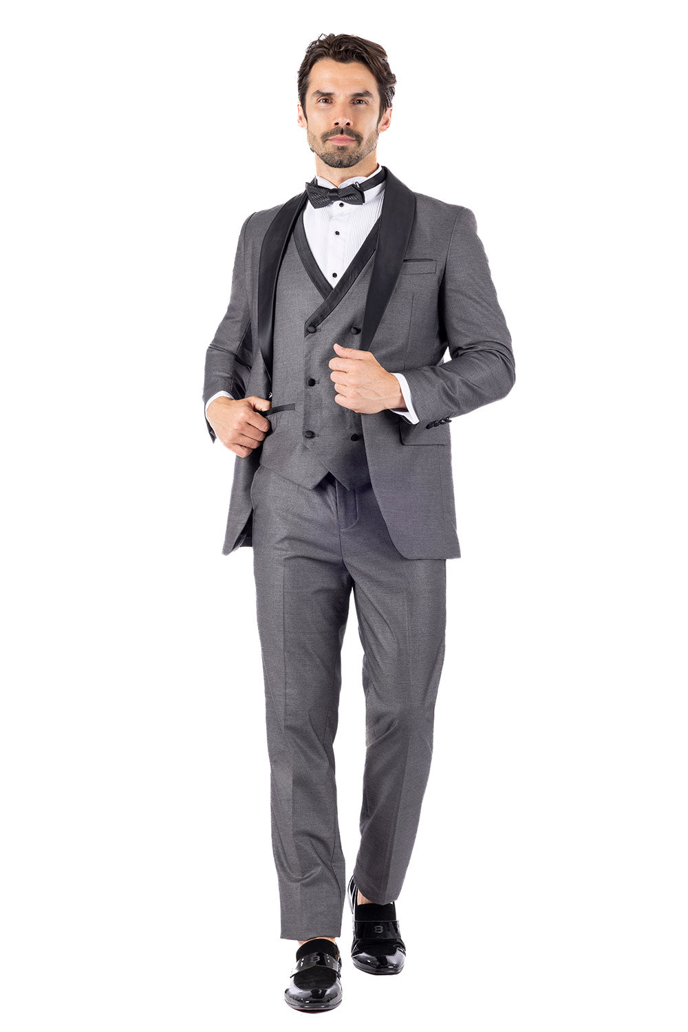 BARABAS Men's Solid Color Shawl Lapel Suit Vest Set 4TU04 Grey