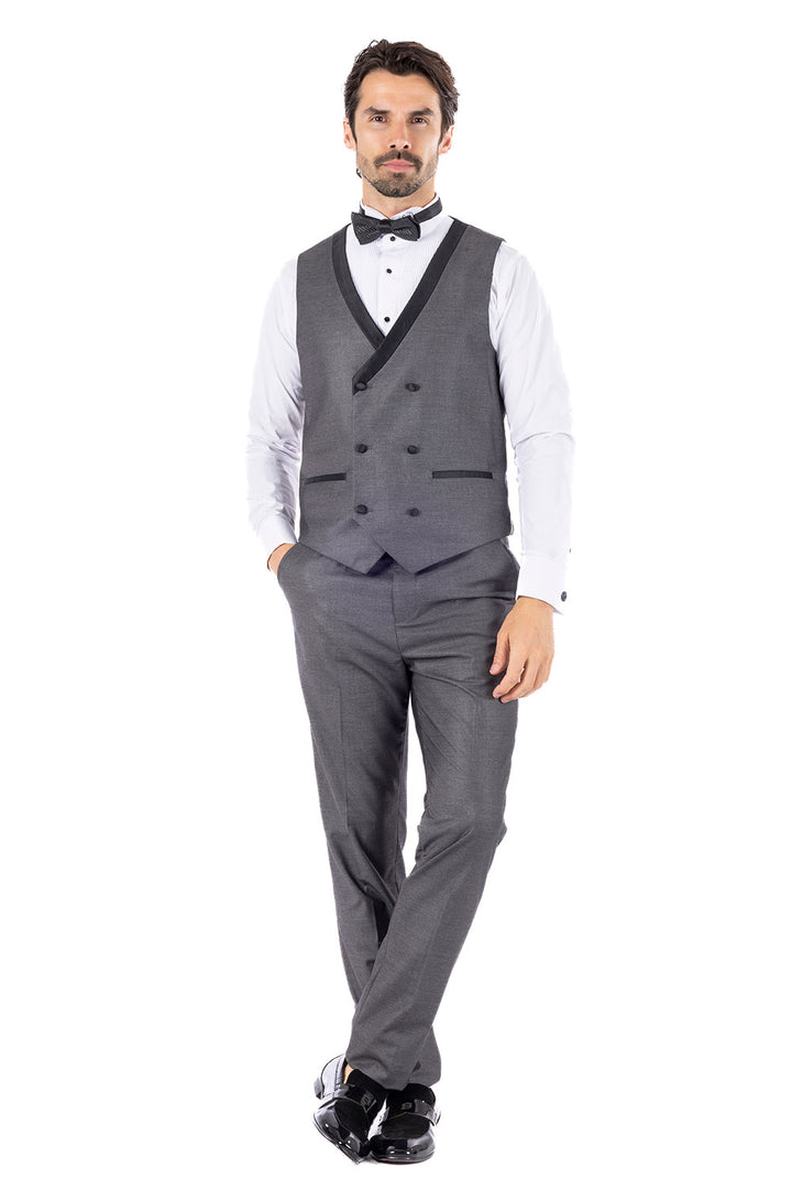 BARABAS Men's Solid Color Shawl Lapel Suit Vest Set 4TU04 Grey