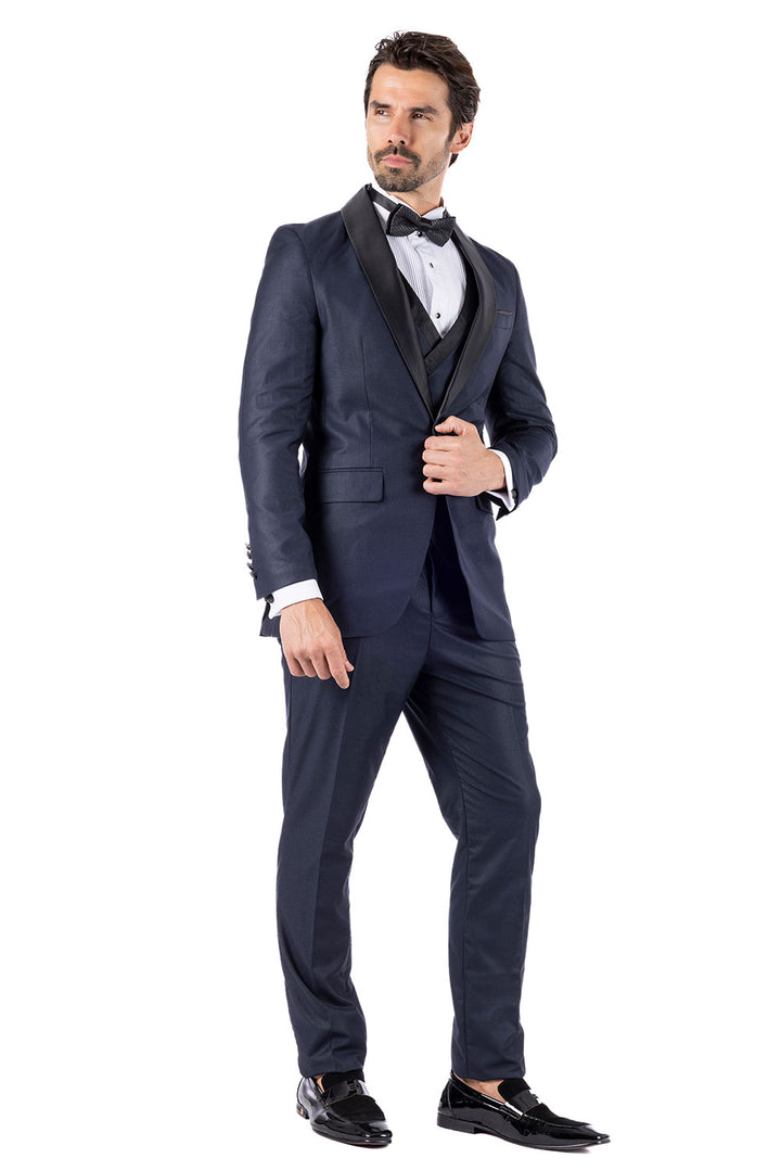 BARABAS Men's Solid Color Shawl Lapel Suit Vest Set 4TU04 Navy