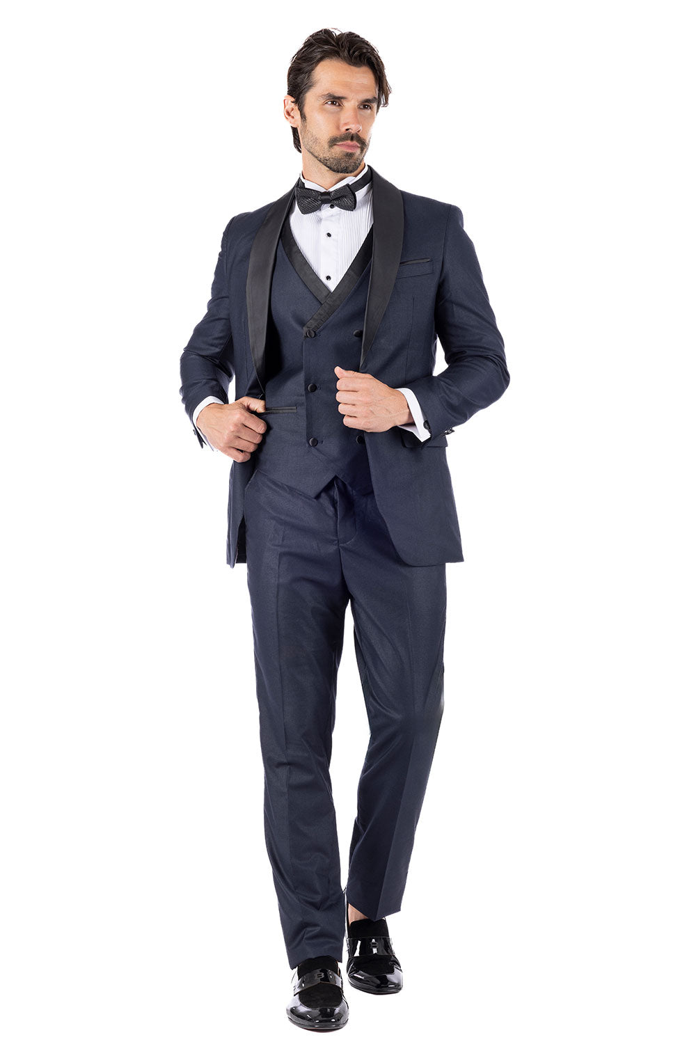 BARABAS Men's Solid Color Shawl Lapel Suit Vest Set 4TU04 Navy