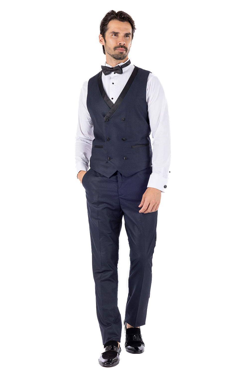BARABAS Men's Solid Color Shawl Lapel Suit Vest Set 4TU04 Navy