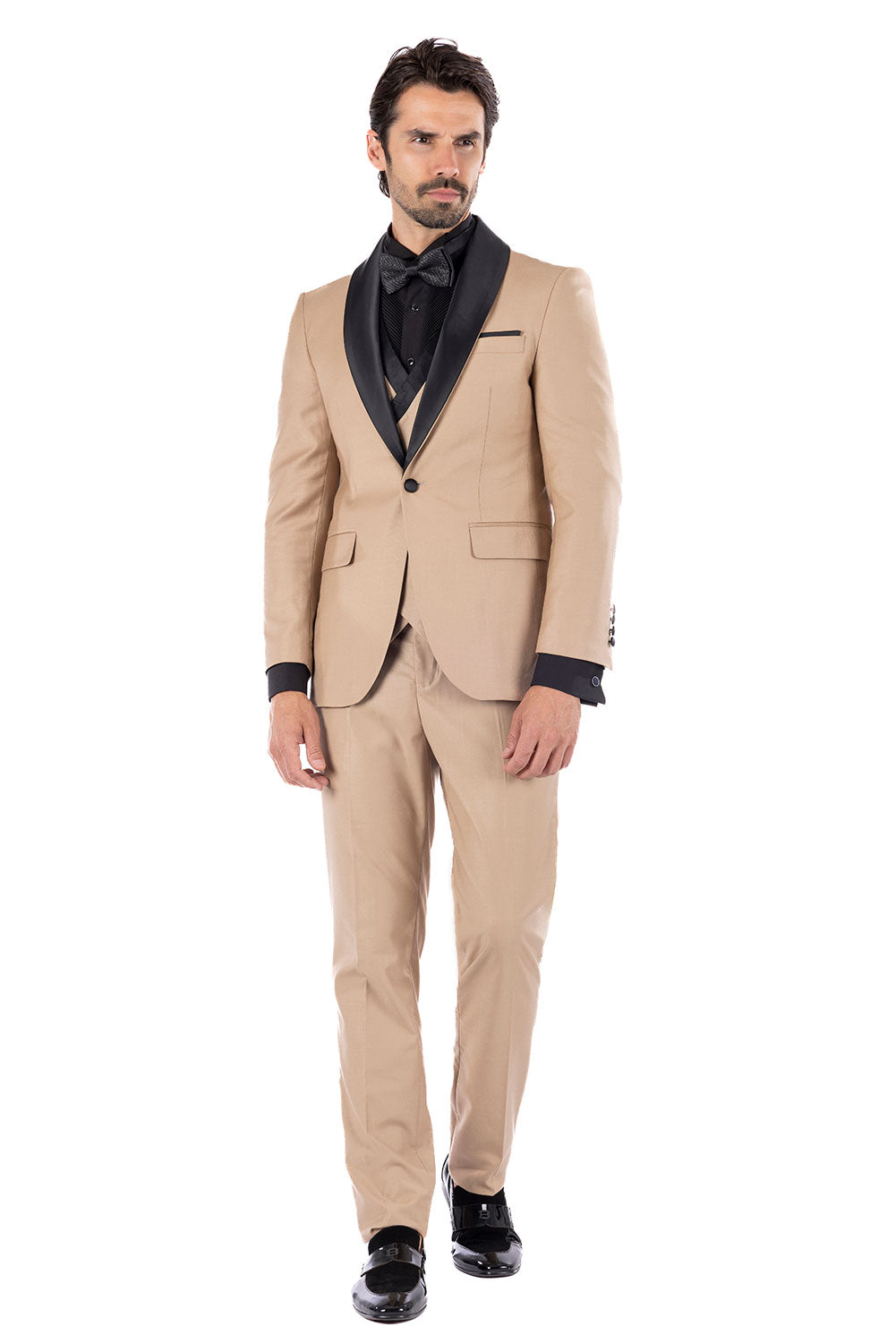 BARABAS Men's Solid Color Shawl Lapel Suit Vest Set 4TU04 Tan