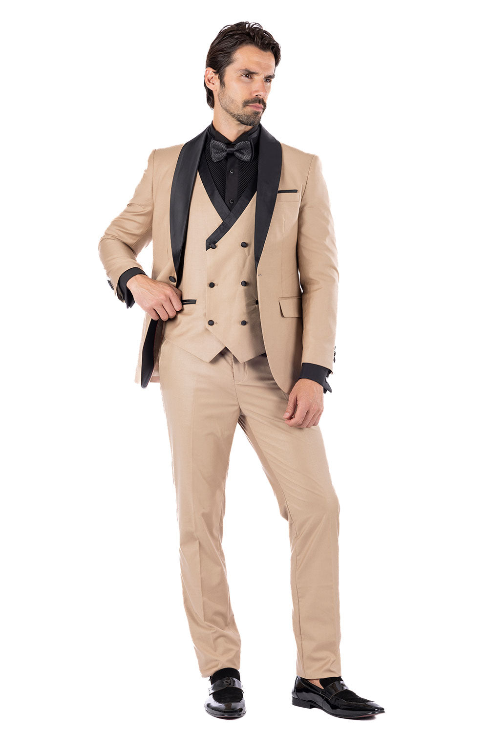 BARABAS Men's Solid Color Shawl Lapel Suit Vest Set 4TU04 Tan