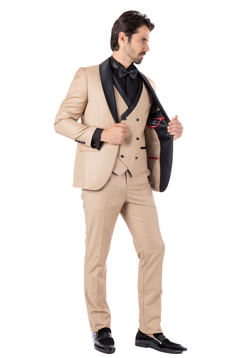 BARABAS Men's Solid Color Shawl Lapel Suit Vest Set 4TU04 Tan