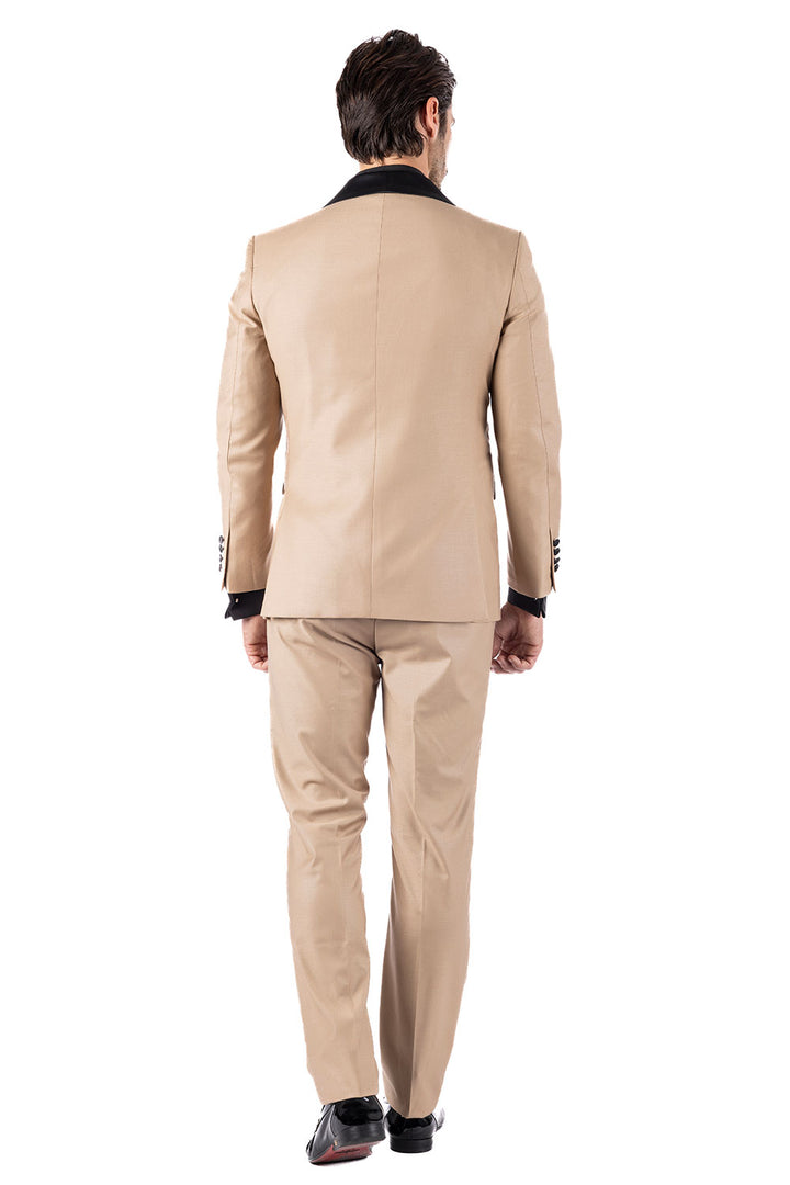 BARABAS Men's Solid Color Shawl Lapel Suit Vest Set 4TU04 Tan