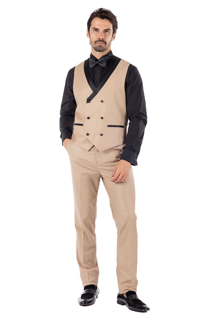 BARABAS Men's Solid Color Shawl Lapel Suit Vest Set 4TU04 Tan