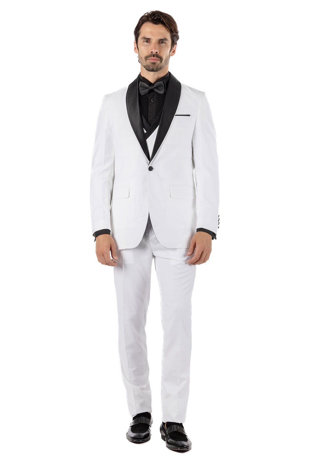 BARABAS Men's Solid Color Shawl Lapel Suit Vest Set 4TU04 White