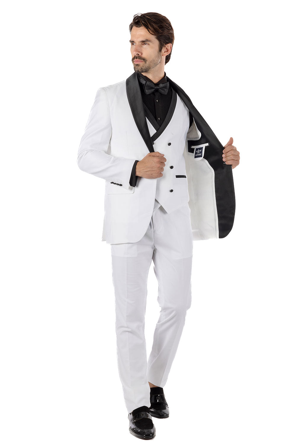 BARABAS Men's Solid Color Shawl Lapel Suit Vest Set 4TU04 White