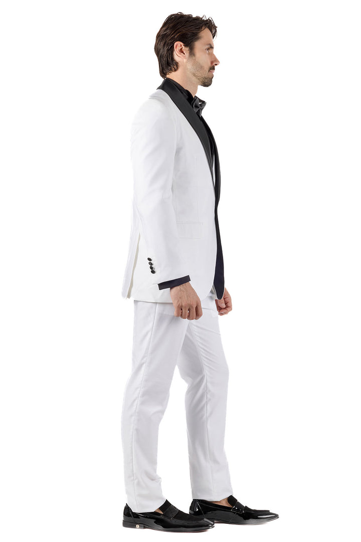 BARABAS Men's Solid Color Shawl Lapel Suit Vest Set 4TU04 White