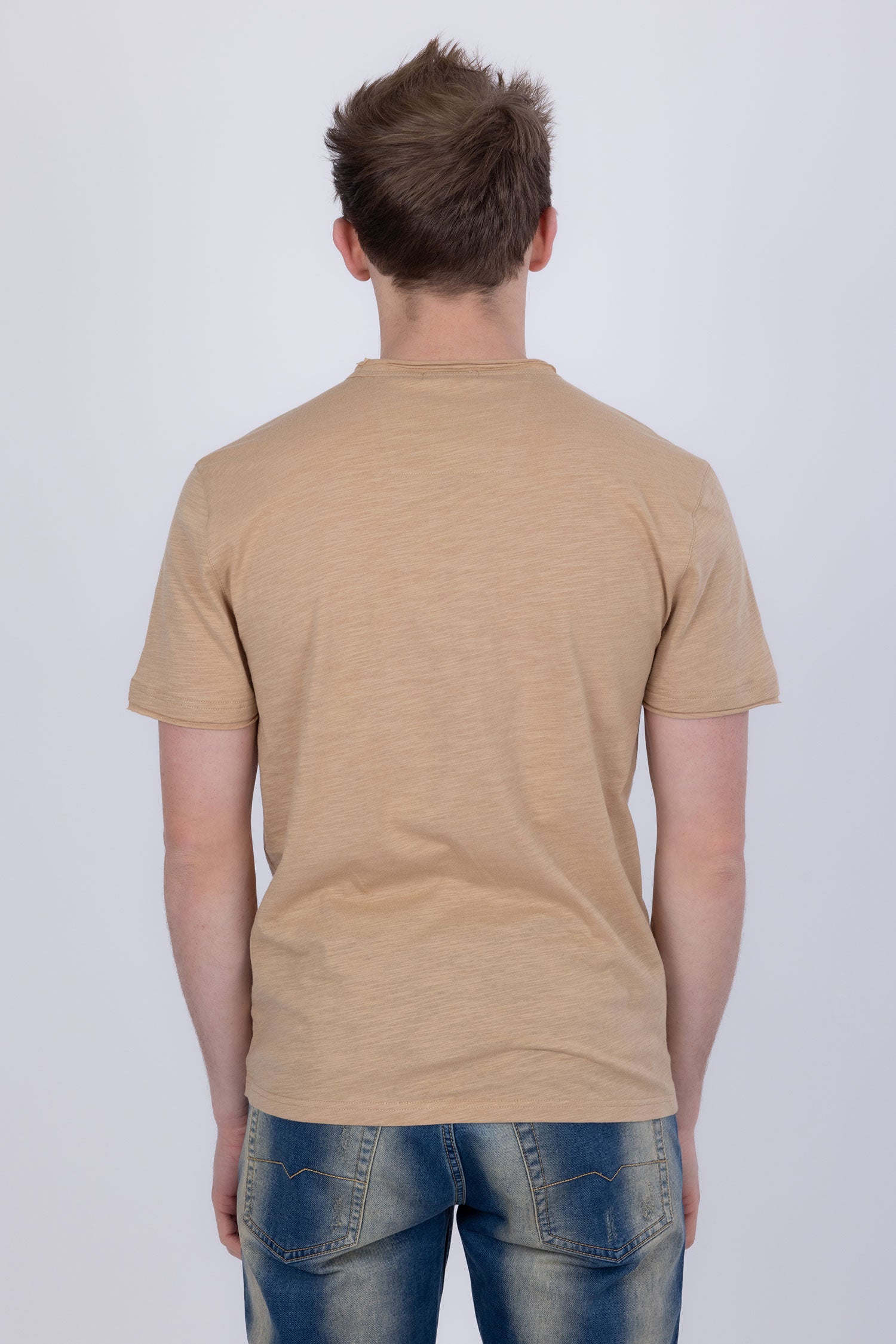 Barabas Men's Basic Solid Color V-neck Raw End T-shirts 4TV10 Camel