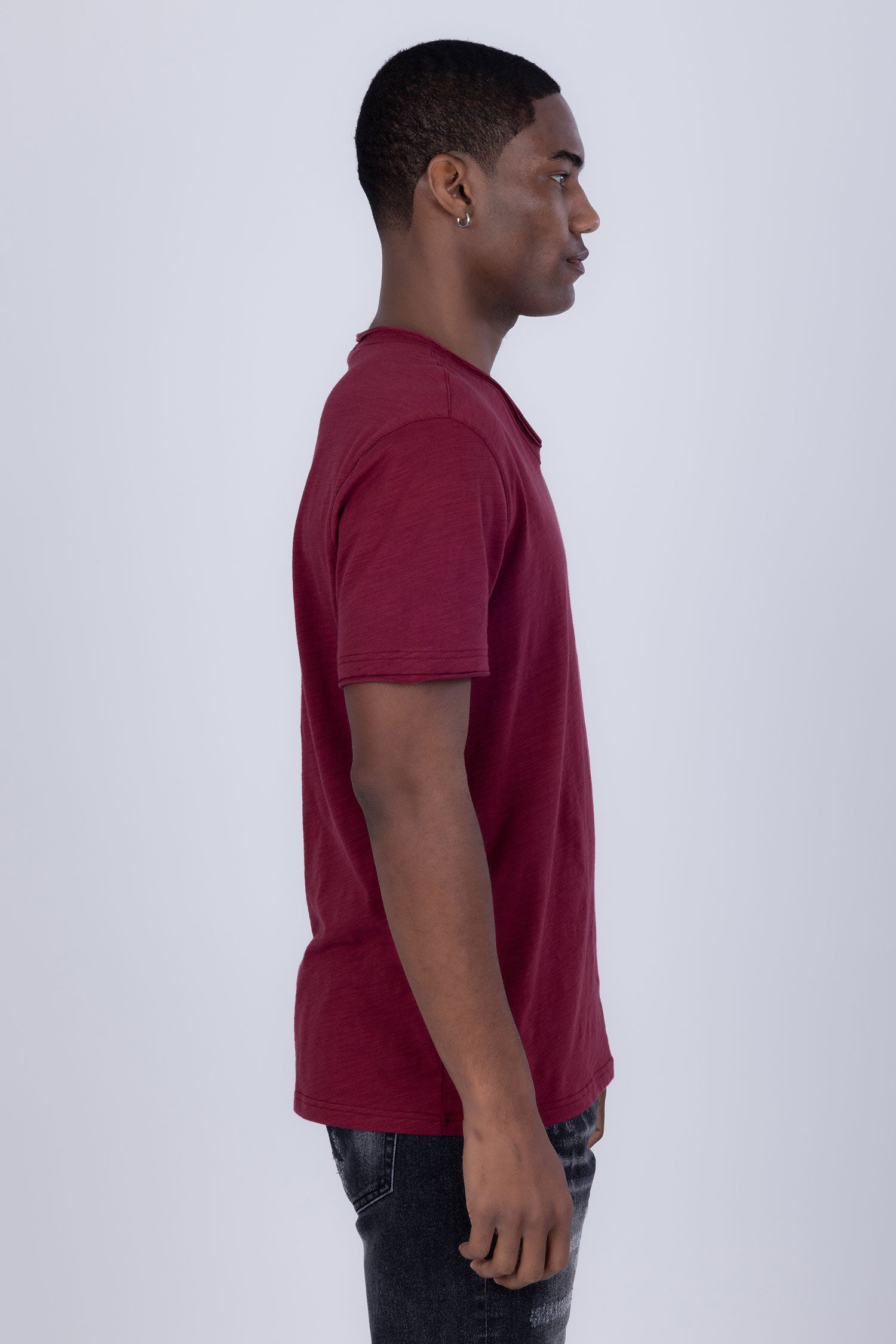 Barabas Men's Basic Solid Color V-neck Raw End T-shirts 4TV10 Maroon