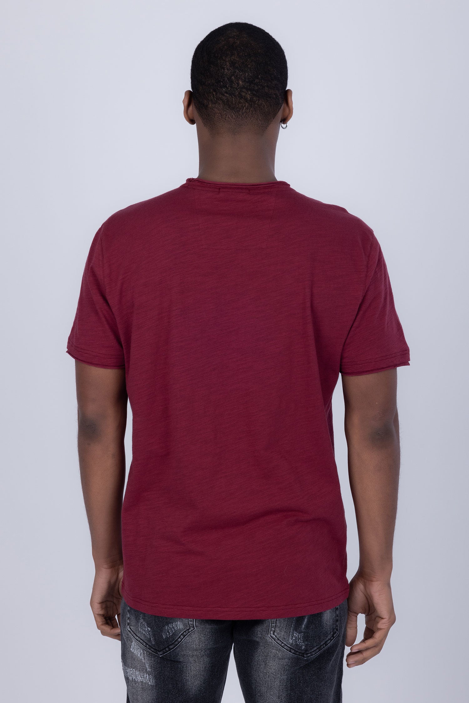 Barabas Men's Basic Solid Color V-neck Raw End T-shirts 4TV10 Maroon