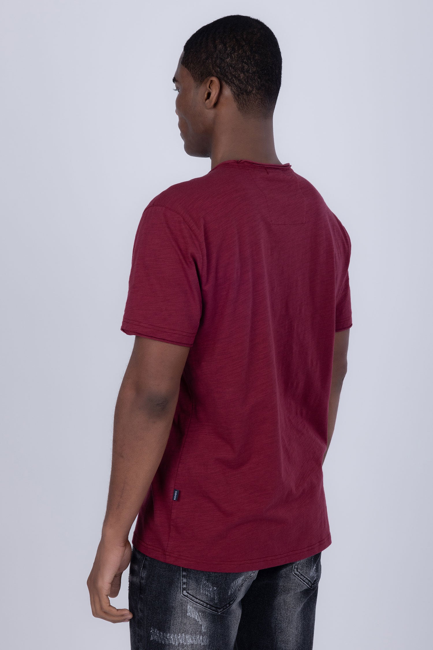 Barabas Men's Basic Solid Color V-neck Raw End T-shirts 4TV10 Maroon