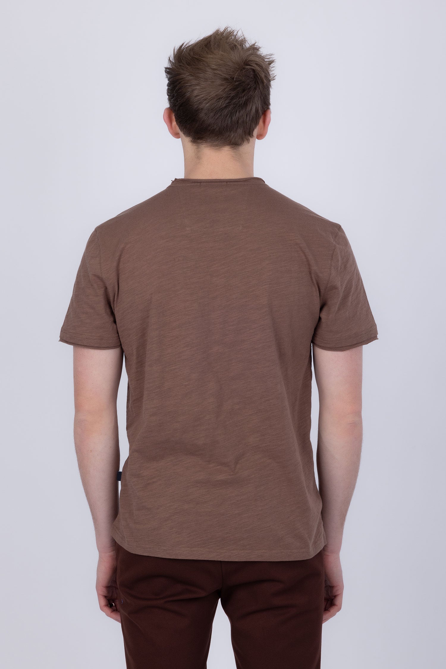 Barabas Men's Basic Solid Color V-neck Raw End T-shirts 4TV10 Brown