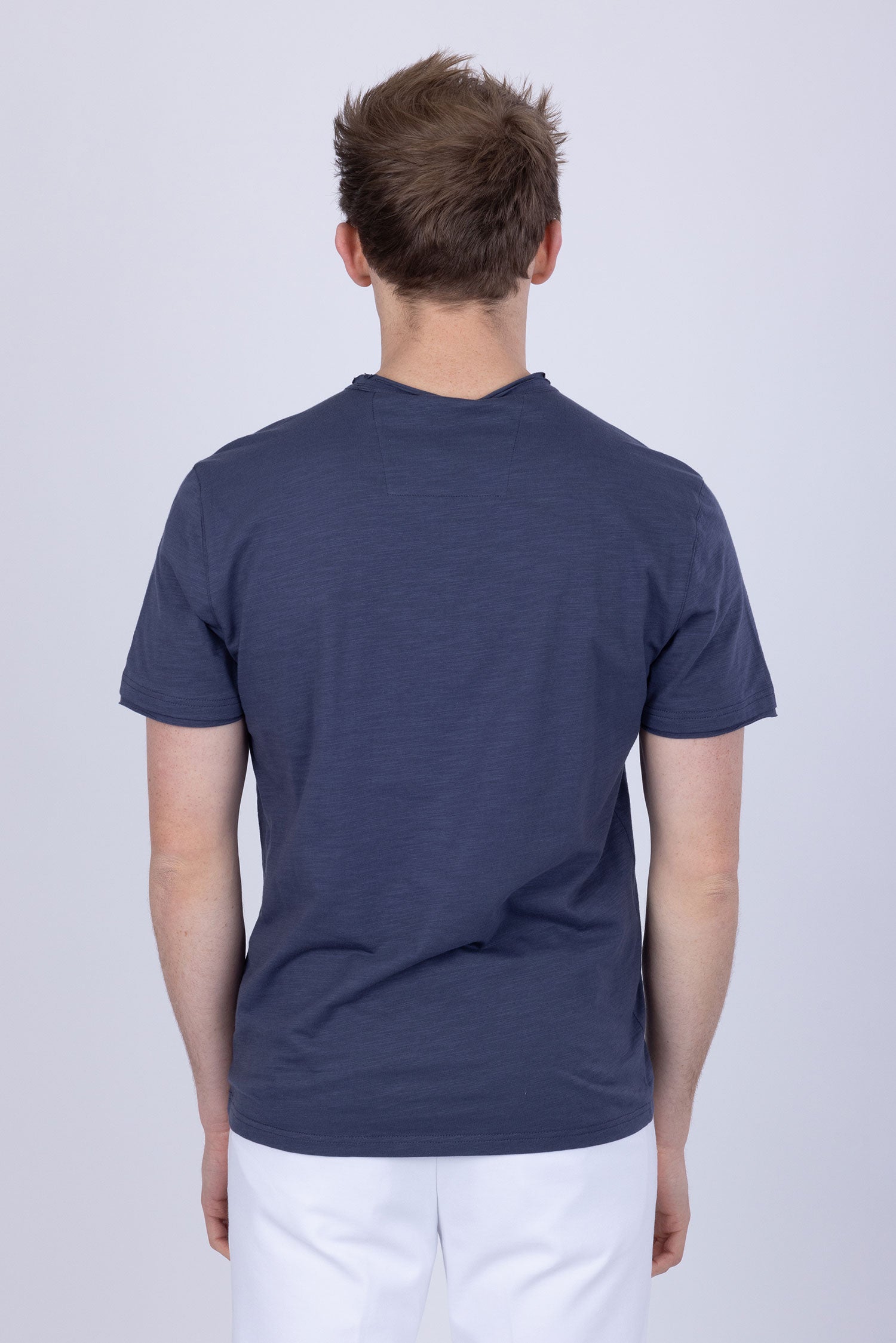 Barabas Men's Basic Solid Color V-neck Raw End T-shirts 4TV10 Navy