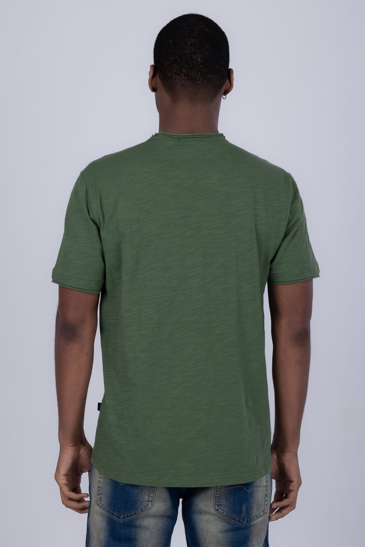 Barabas Men's Basic Solid Color V-neck Raw End T-shirts 4TV10 Green