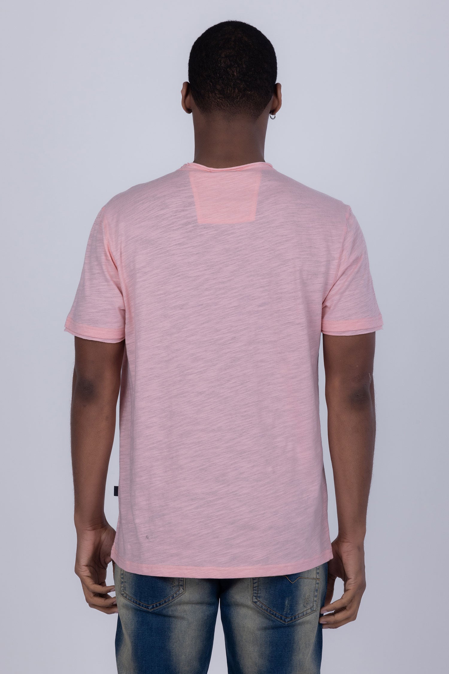 Barabas Men's Basic Solid Color V-neck Raw End T-shirts 4TV10 Pink