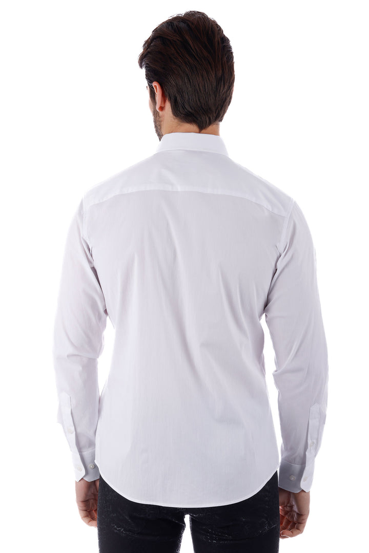 Barabas Men's Weave Pearls Button Down Long Sleeve Shirt 4TXR12 White