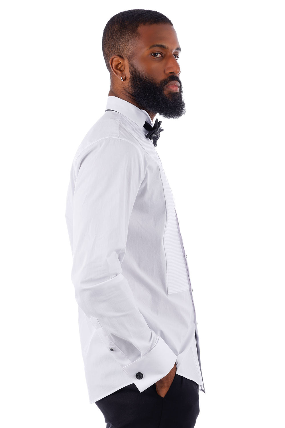 BARABAS Men's Solid Color Tuxedo Button Down Long Sleeve Shirt 4txs01 White